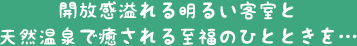 開放感溢れる明るい客室と天然温泉で癒される至福のひとときを…